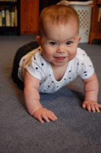 The well-rested baby in full-on crawler mode!